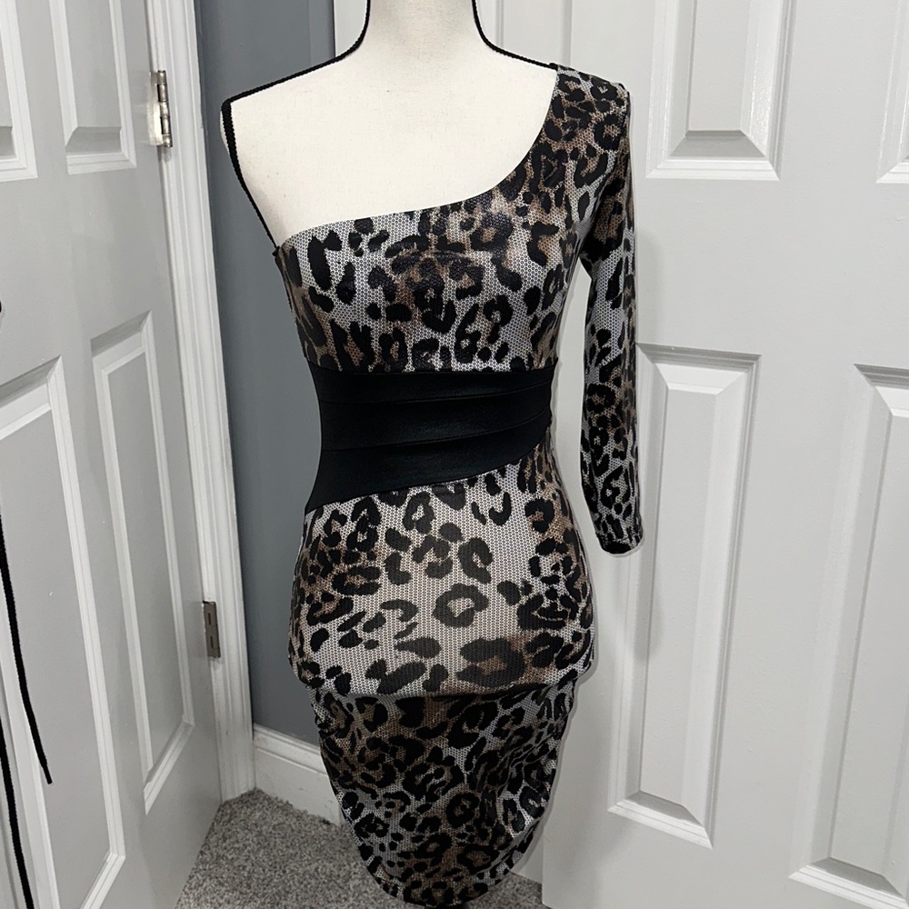 Forplay Leopard Print One-Shoulder Dress